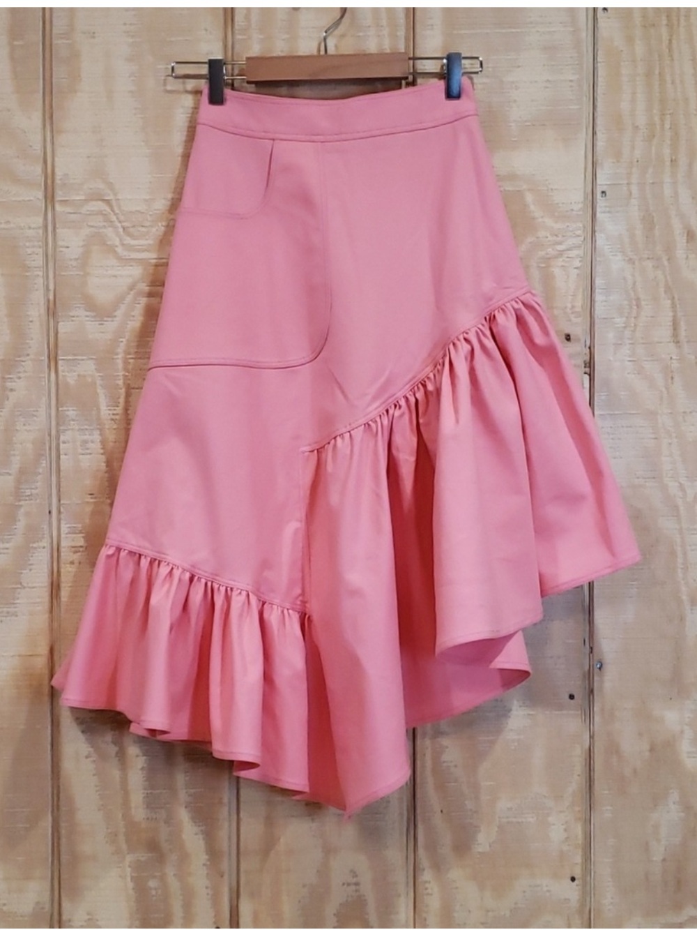Verdad Pink Asymmetrical Hem Gathered Ruffle Skirt Size XS
